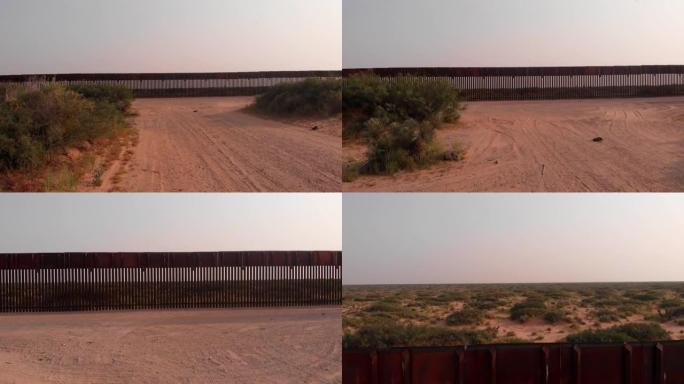 国际边界墙沿新墨西哥州绵延数英里。美国和墨西哥奇瓦瓦州