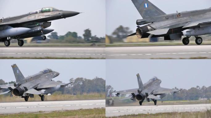 通用动力F-16希腊空军的猎鹰慢动作着陆