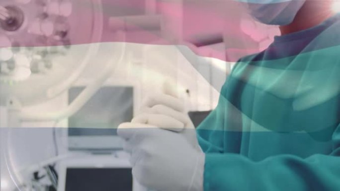 荷兰国旗在手术室挥舞着外科医生的动画