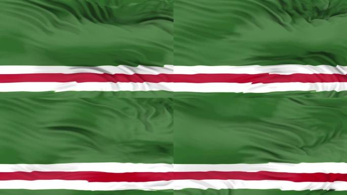 车臣共和国的Ichkeria旗正在挥舞3D动画。车臣共和国的国旗。4K国旗无缝循环动画。
