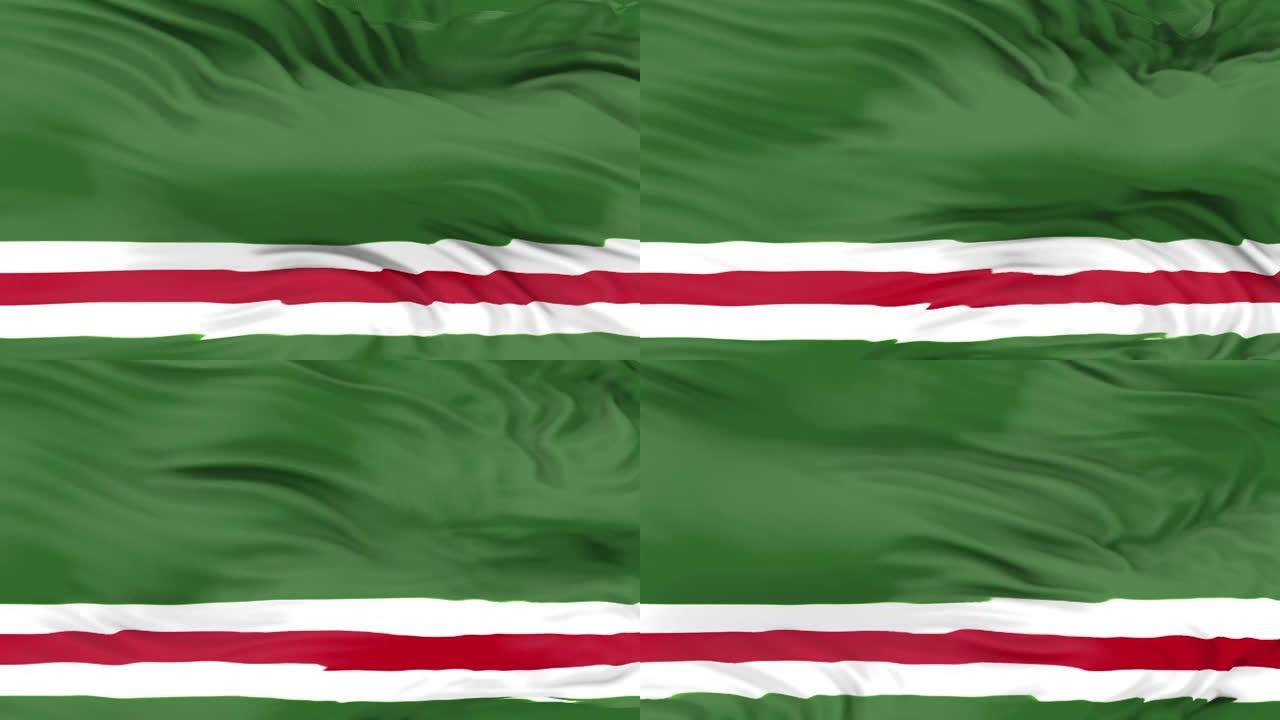车臣共和国的Ichkeria旗正在挥舞3D动画。车臣共和国的国旗。4K国旗无缝循环动画。
