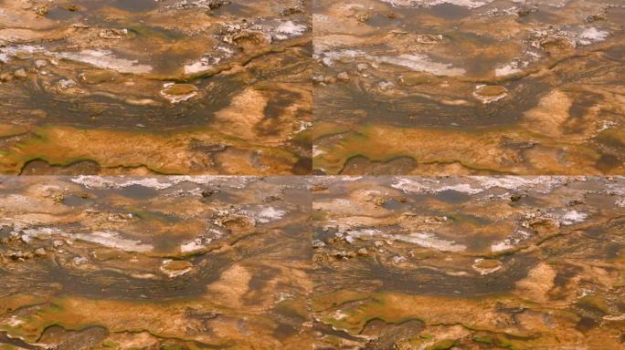 怀俄明州，黄石国家公园从矿物和水在岩石上形成的图案中缩小
