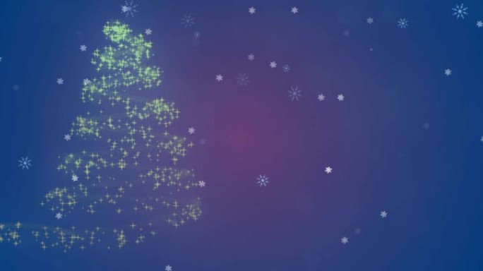 紫色背景下的圣诞树和流星的动画