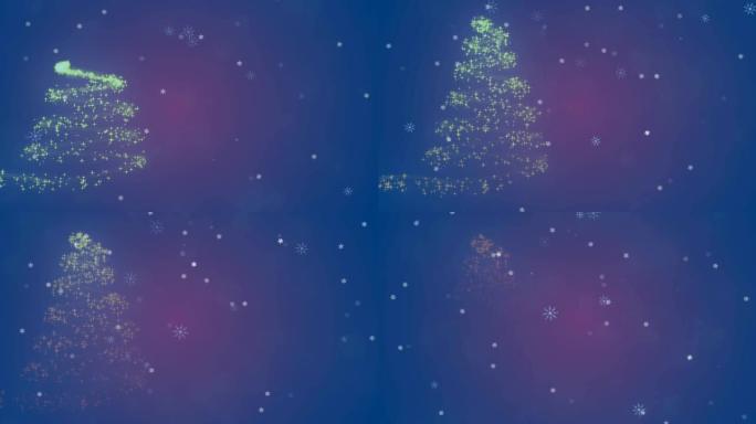 紫色背景下的圣诞树和流星的动画