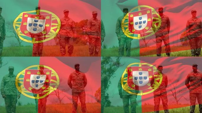 葡萄牙国旗的动画在不同的男性士兵