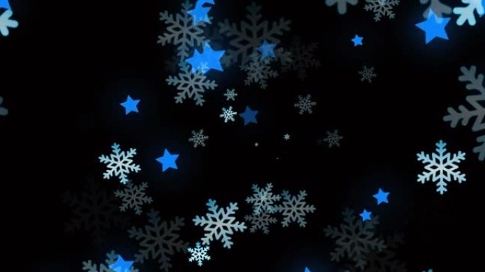 黑色背景上的圣诞节雪花和星星的动画
