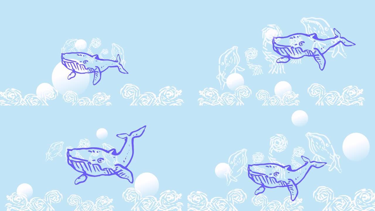大蓝鲸在海洋和螺旋波。