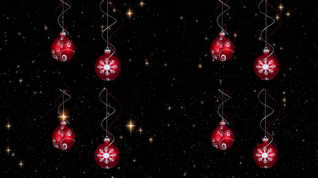 黑色背景上的星星上的圣诞节气泡动画