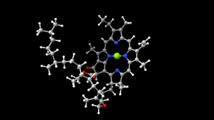 色素叶绿素a的动画3D球棒模型