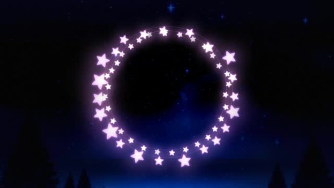 紫色发光的星形仙女灯映照夜空中蓝色发光的星星