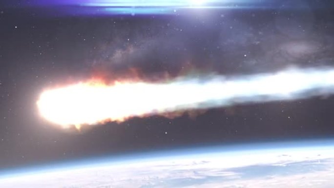 流星小行星进入云层上方的地球大气层