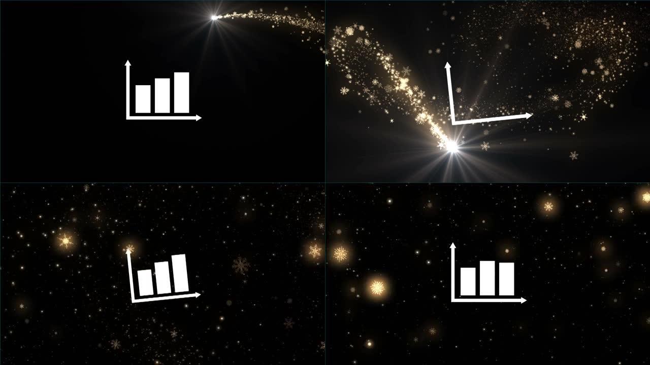 黑色背景上的圣诞明星的统计信息图动画