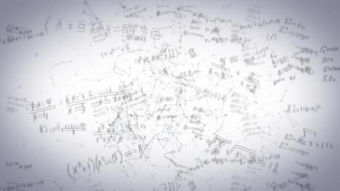 白色背景上的连接网络和数学方程的动画