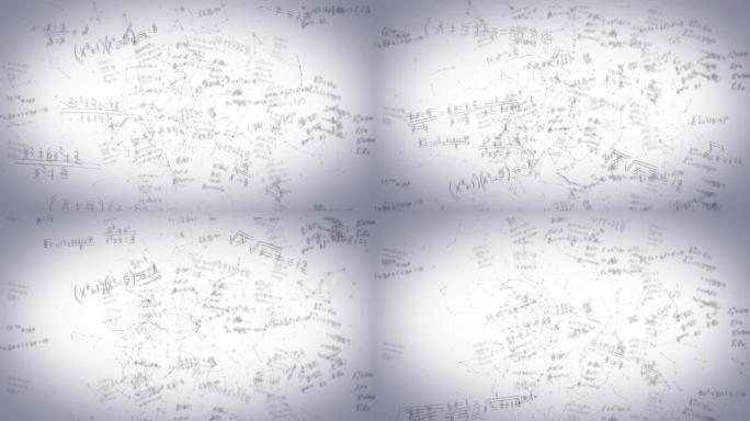 白色背景上的连接网络和数学方程的动画