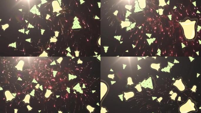 烟花落下的钟声和圣诞树的动画