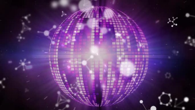 紫色镜球上空飞行分子的动画