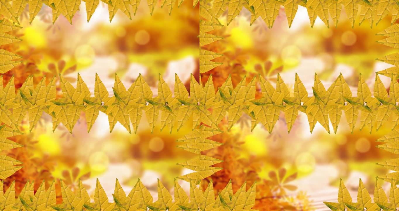 秋林背景上的秋叶帧动画