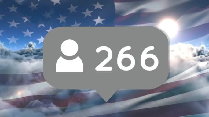 美国云和国旗上的数字气泡动画