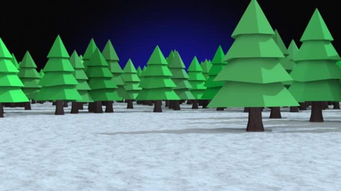 蓝色背景下冬季景观上的多树图标的数字动画