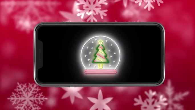 智能手机上的圣诞树在下雪时的动画
