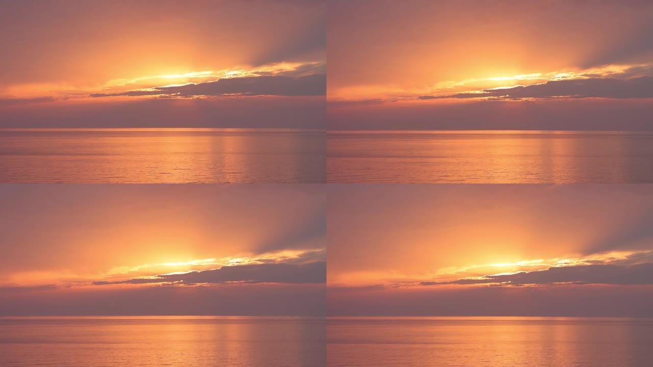 阿尔巴尼亚杜勒斯海滩海上戏剧性的粉红色日落