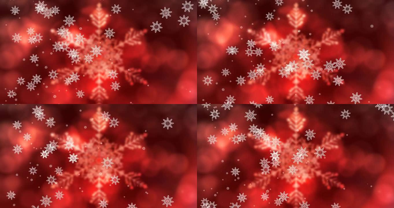 雪花落在红色背景上的动画