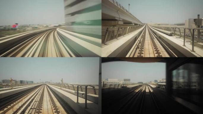 阿拉伯联合酋长国迪拜的地铁。快速驾驶运动下的FPV POV。超流隧道。模糊运动中的无人驾驶地铁。阿联