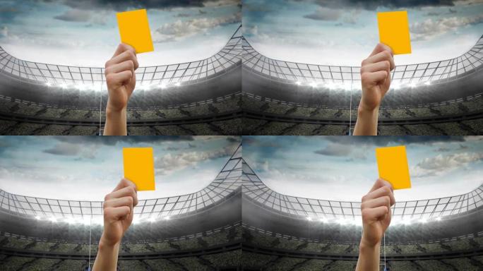 裁判在体育馆上空持黄色罚球卡的动画
