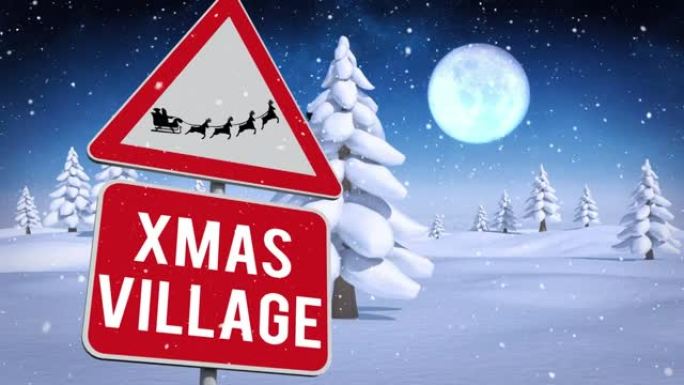 冬天风景下的雪落警告与xmas village文字一起唱歌的动画