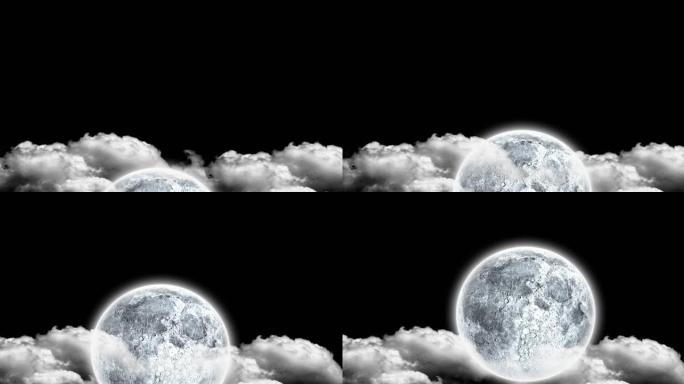 黑色背景上移动的月亮和clounds动画