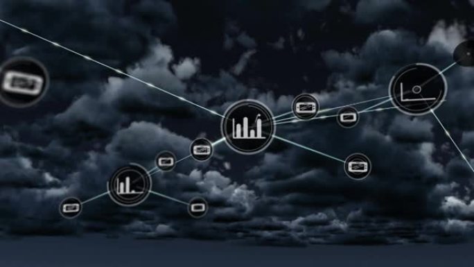 云上带有图标的连接网络动画