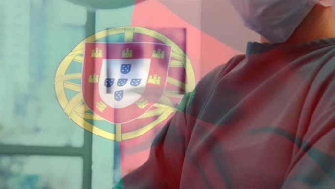 葡萄牙国旗在手术室挥舞着外科医生的动画