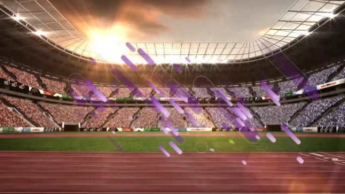 紫色光线的动画落在体育馆上