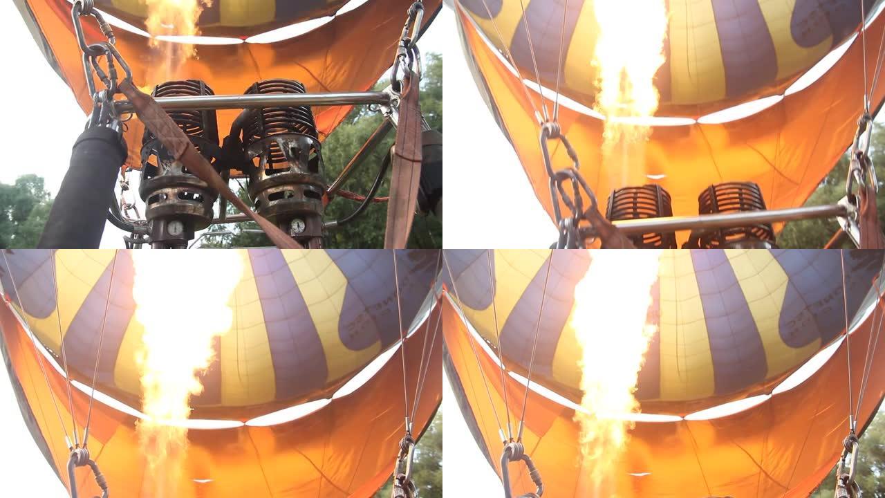 火焰上升并膨胀热气球