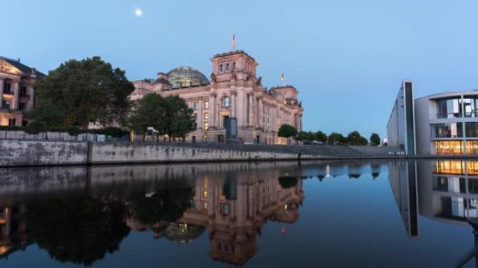 4k日出超延时的德国议会大厦，清晨的景象