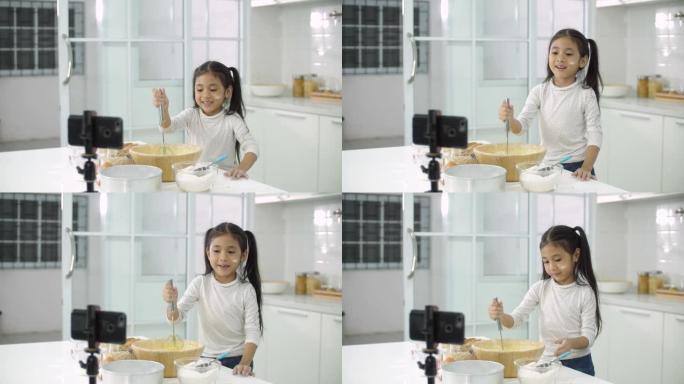 小vlogger在家庭厨房拍摄和直播烘焙教程
