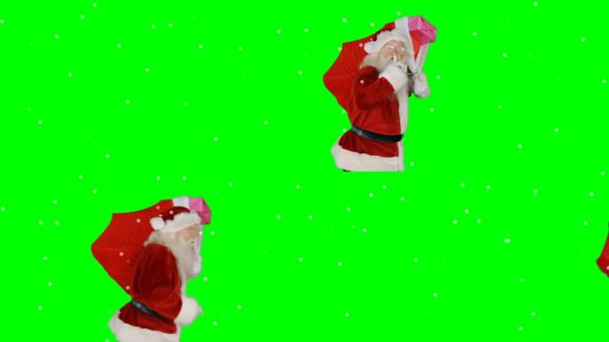 绿色屏幕背景上手提麻袋的圣诞老人的动画