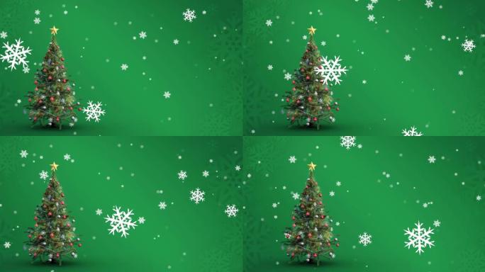 圣诞树上雪花飘落的动画