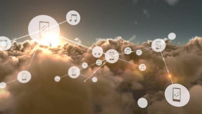 图标与笔记和智能手机在云上的连接网络动画