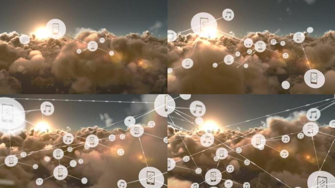 图标与笔记和智能手机在云上的连接网络动画