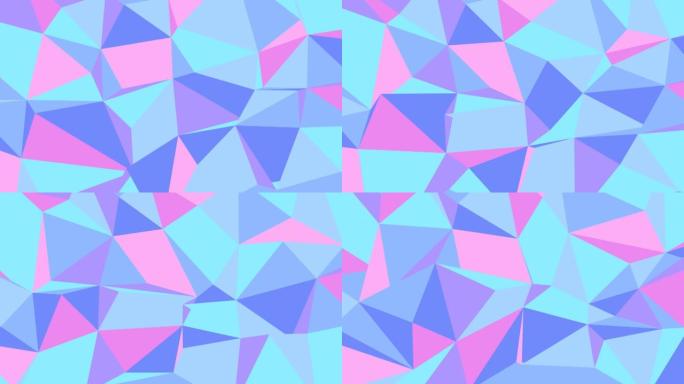 抽象多边形动画背景。几何三角形柔和的蓝色和粉红色。现场壁纸，背景，横幅。创意美丽的马赛克图案。皱巴巴