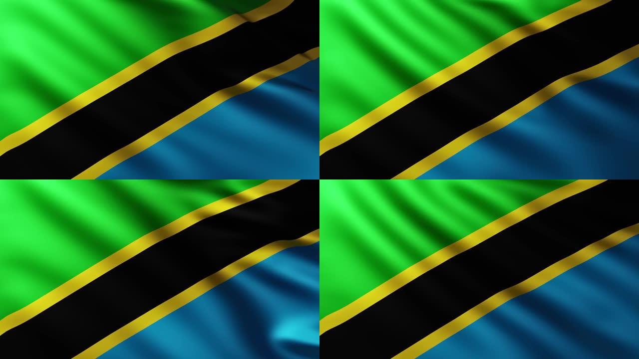 坦桑尼亚国旗全屏背景在风中飘扬