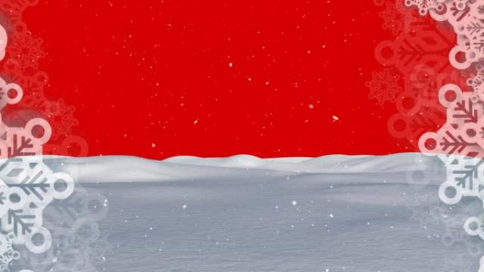红色背景下冬季框架的冬季风景动画