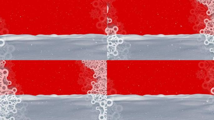 红色背景下冬季框架的冬季风景动画