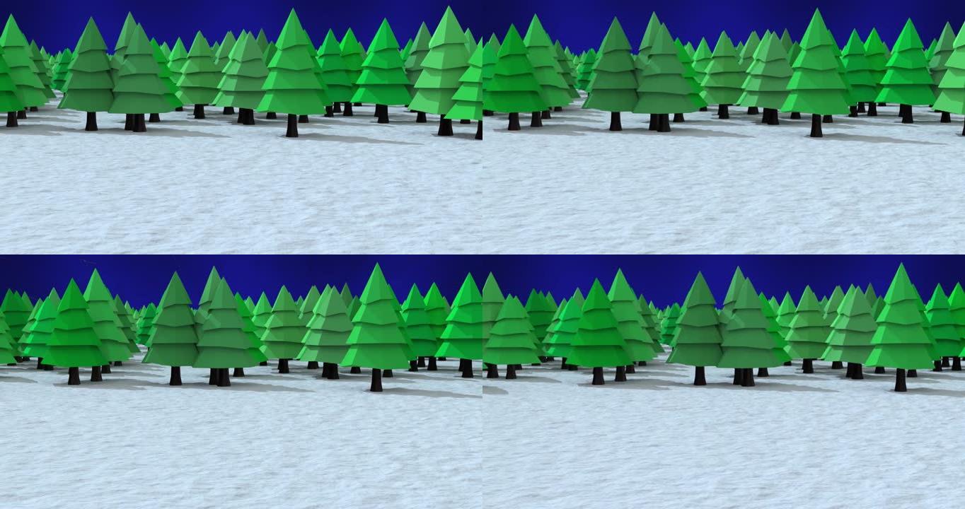 冬季景观上的多棵树图标在蓝色背景下爆发
