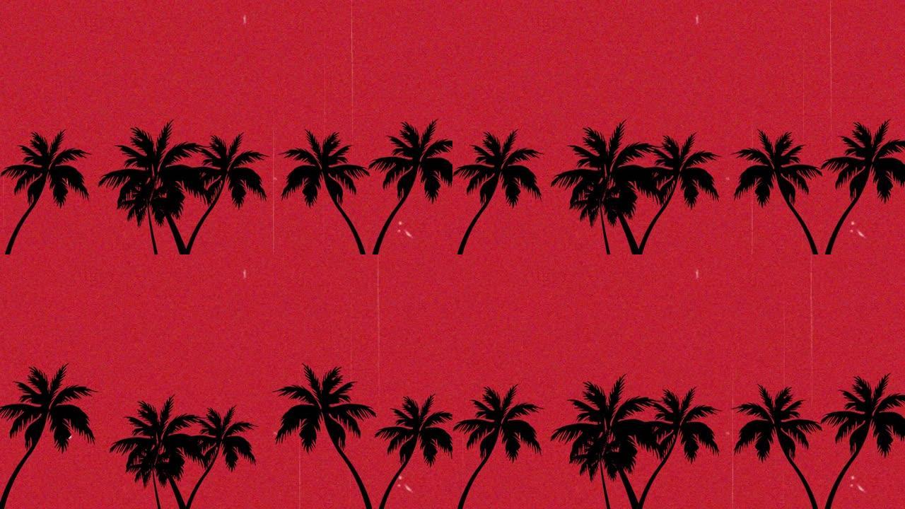 红色背景上的棕榈树动画