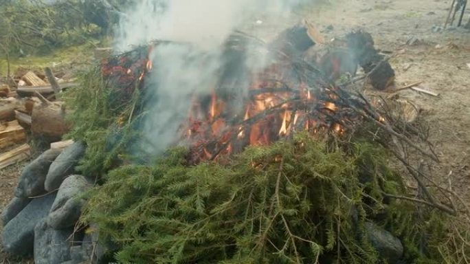 燃烧的木头篝火。
