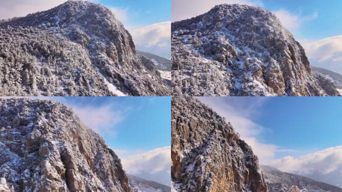 冬天陡峭的山山崖悬崖高山