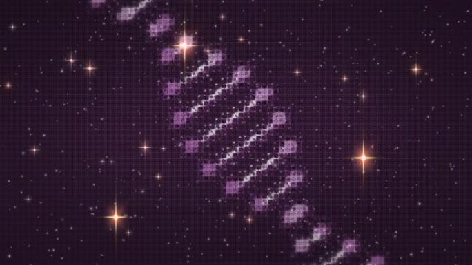 在黑色背景上旋转的dna链在发光恒星上的动画