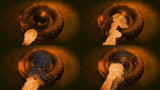 作为被火球爆炸攻击的圆环物体的未来技术。3D渲染动画